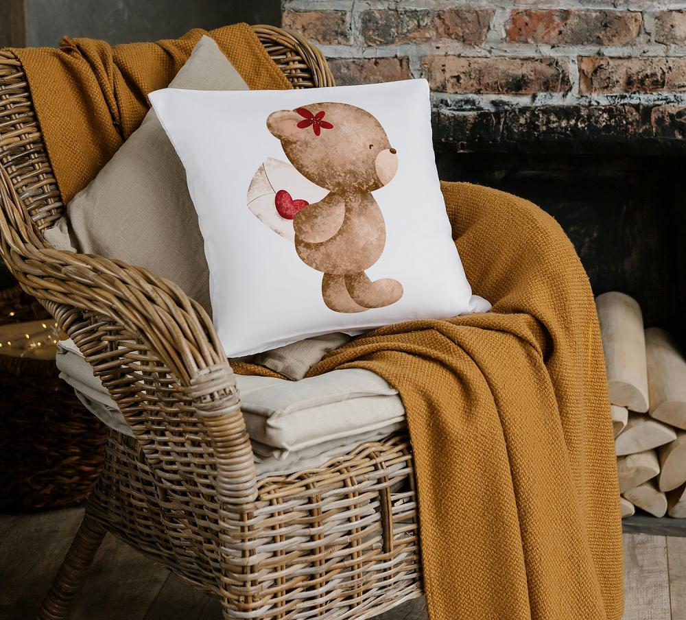 Cute Teddy with Love Letter Cushion - Adorable Decorative Pillow