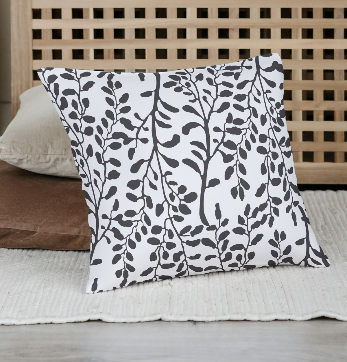 Monochrome Leaf Pattern Cushion