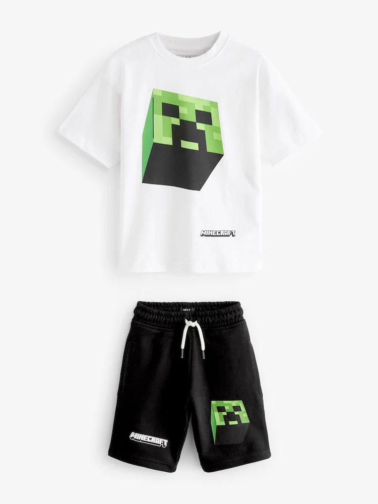 Boys’ Twin White & Black Minecraft T-Shirt & Shorts Set