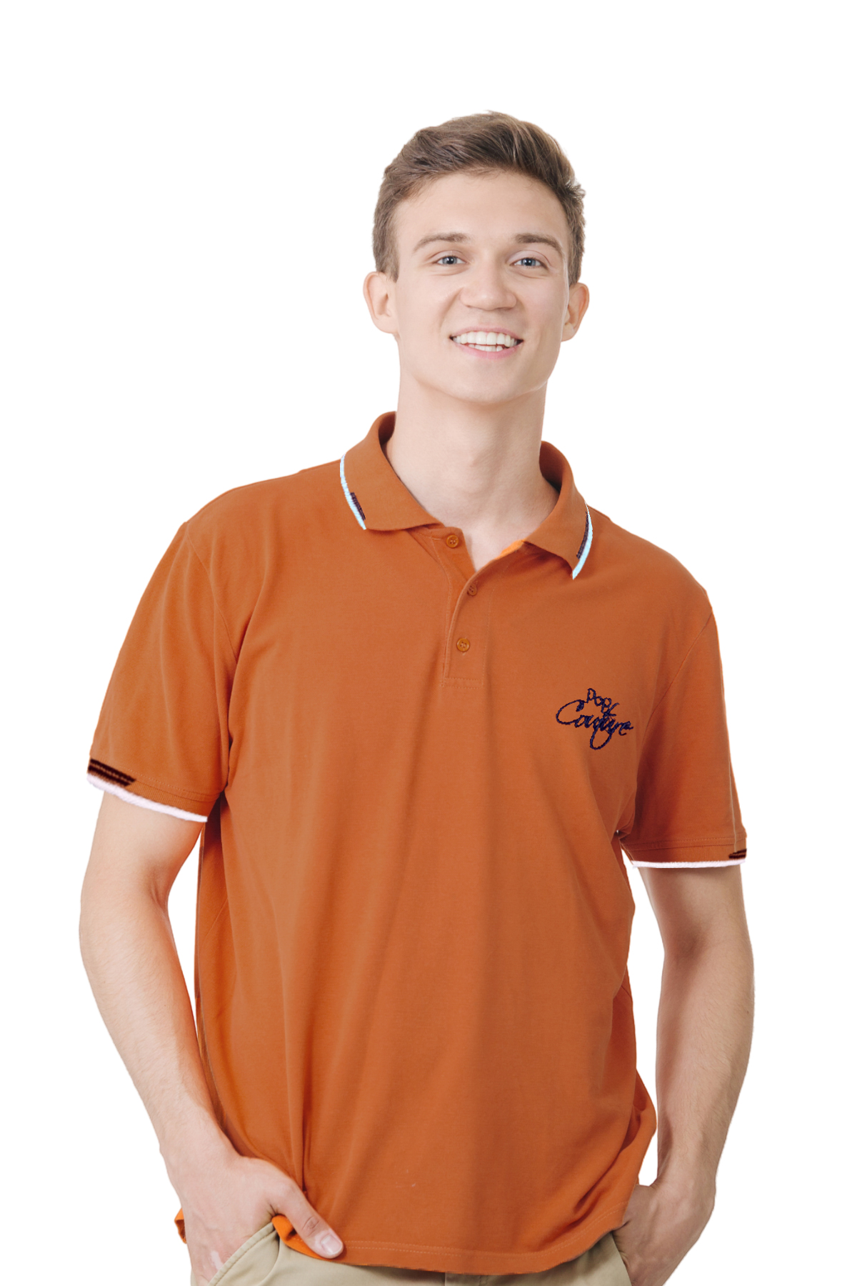 Men’s Mustard Casual Double Stripe Polo Shirt with Jacquard Collar – Short Sleeves