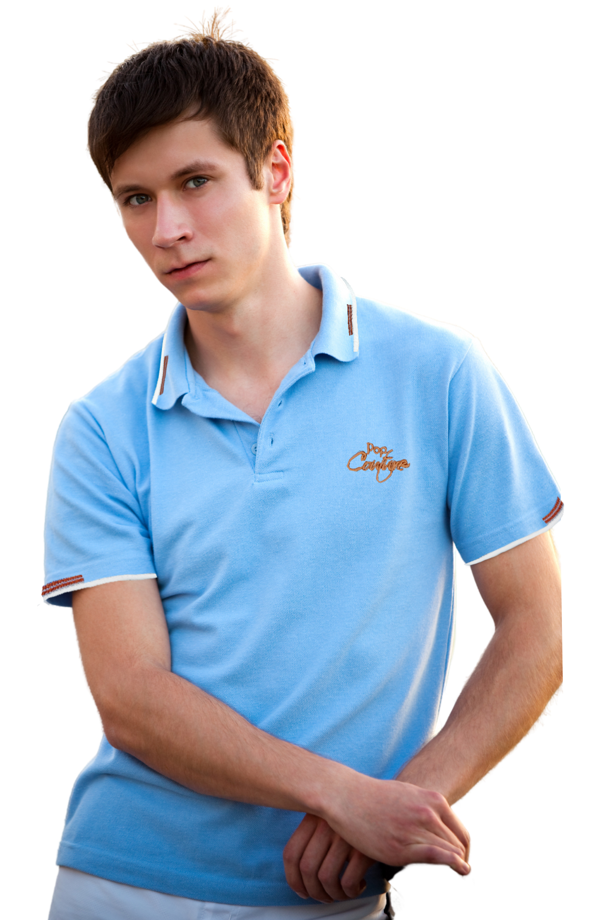 Men’s Sky Blue Casual Double Stripe Polo Shirt with Jacquard Collar – Short Sleeves