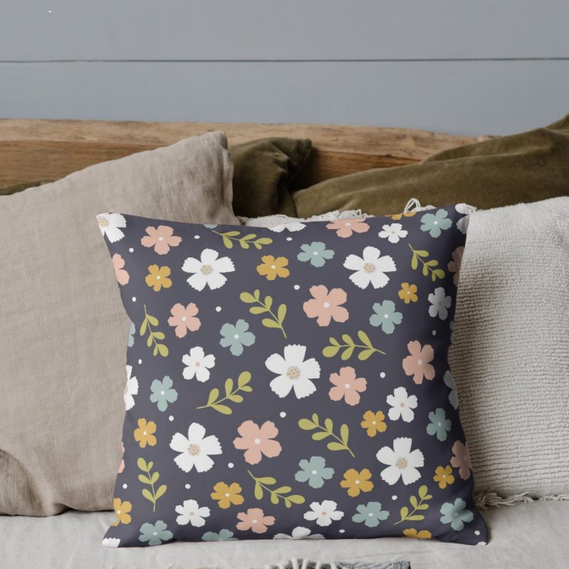 Dark Floral Cushion- Colorful Bloom Throw Pillow