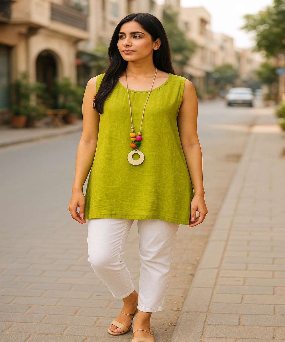 Women’s Breathable Lime Green Cotton Top