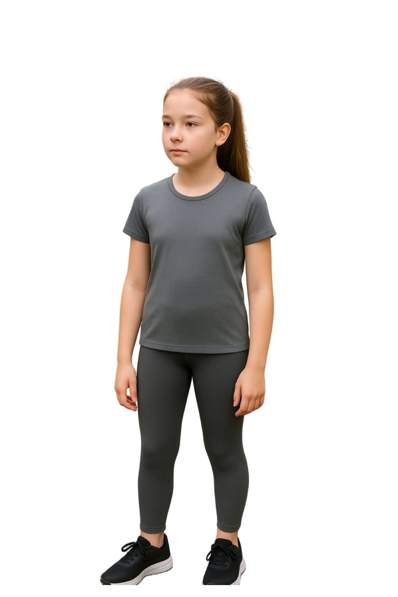 Girls' Grey Polyester Stretch Leggings