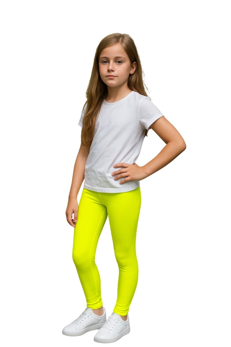 Girls Neon Yellow Lycra Polyester Stretch Leggings