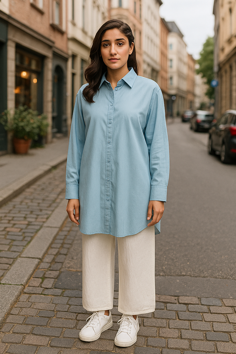 Women's Light Blue Oversized Cotton Shirt