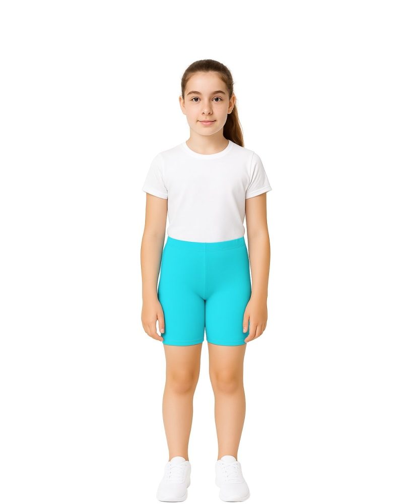 Girls Premium Aqua Blue Polyester Cycling Shorts