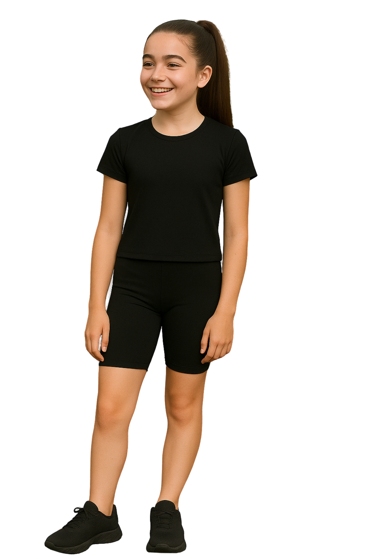 Girls Premium Black Polyester Cycling Shorts