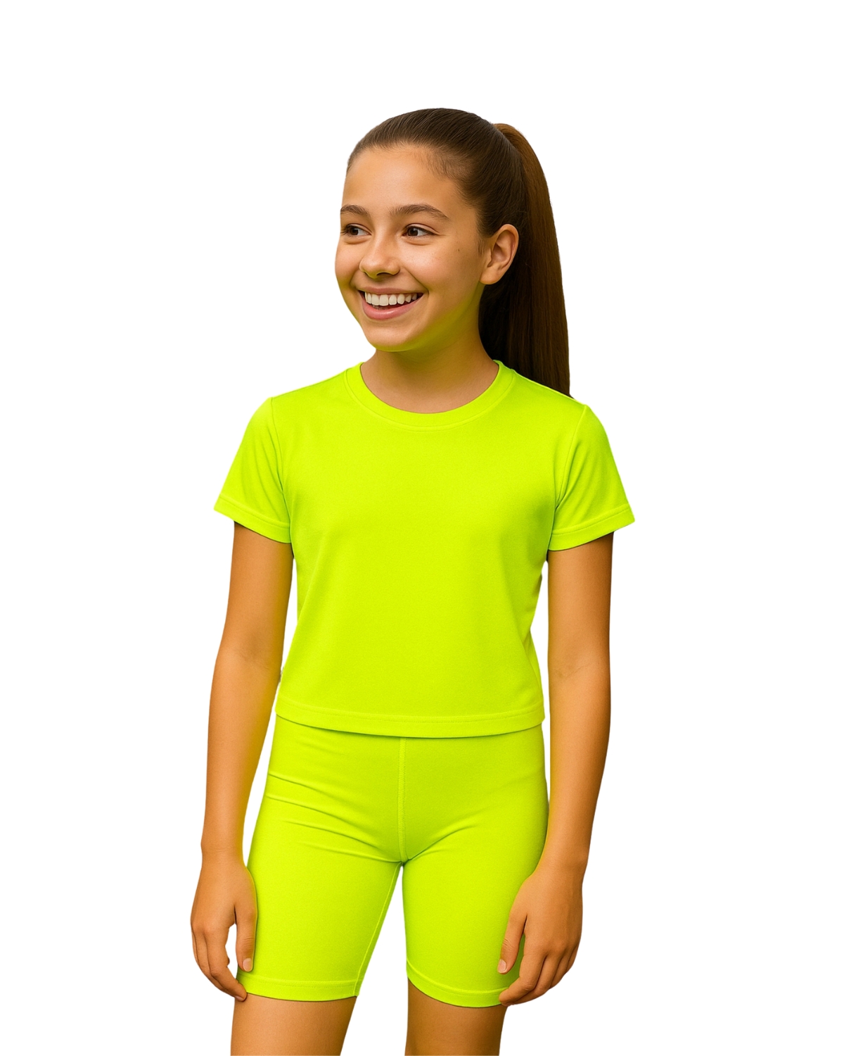Girls Premium Neon Green Polyester Cycling Shorts