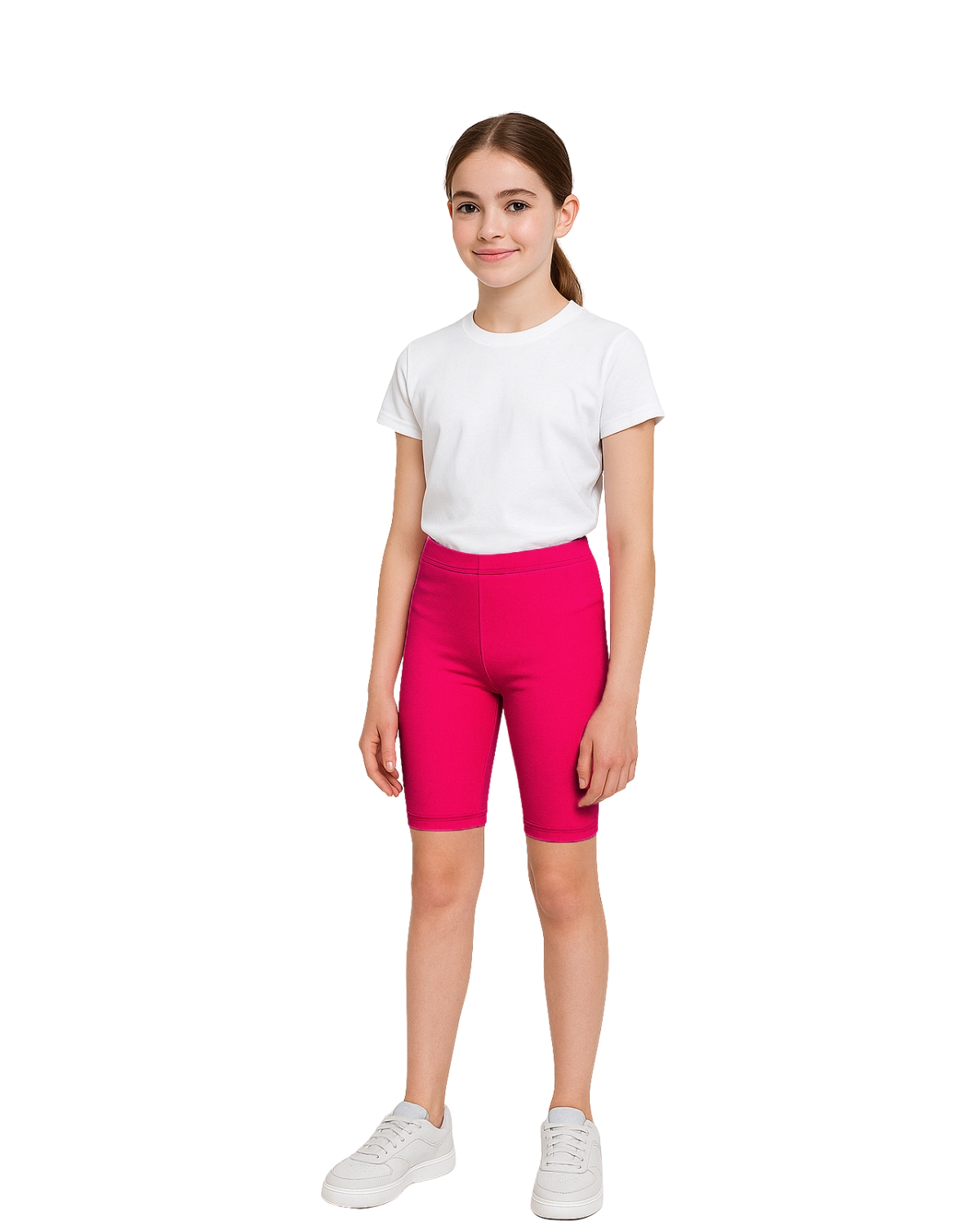 Girls Premium Neon Pink Polyester Cycling Shorts