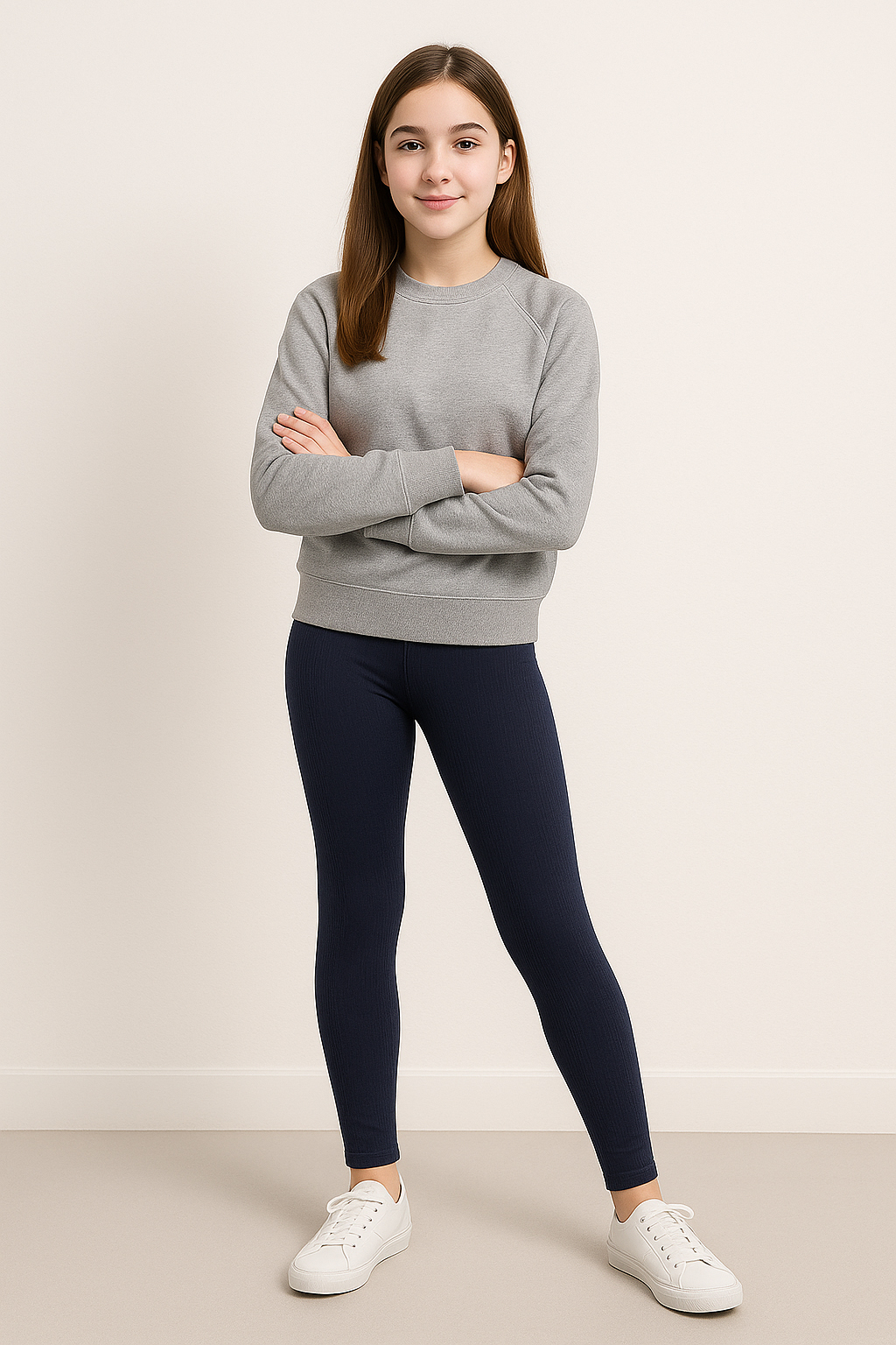Premium Girls Ribbed Navy Stretch Leggings