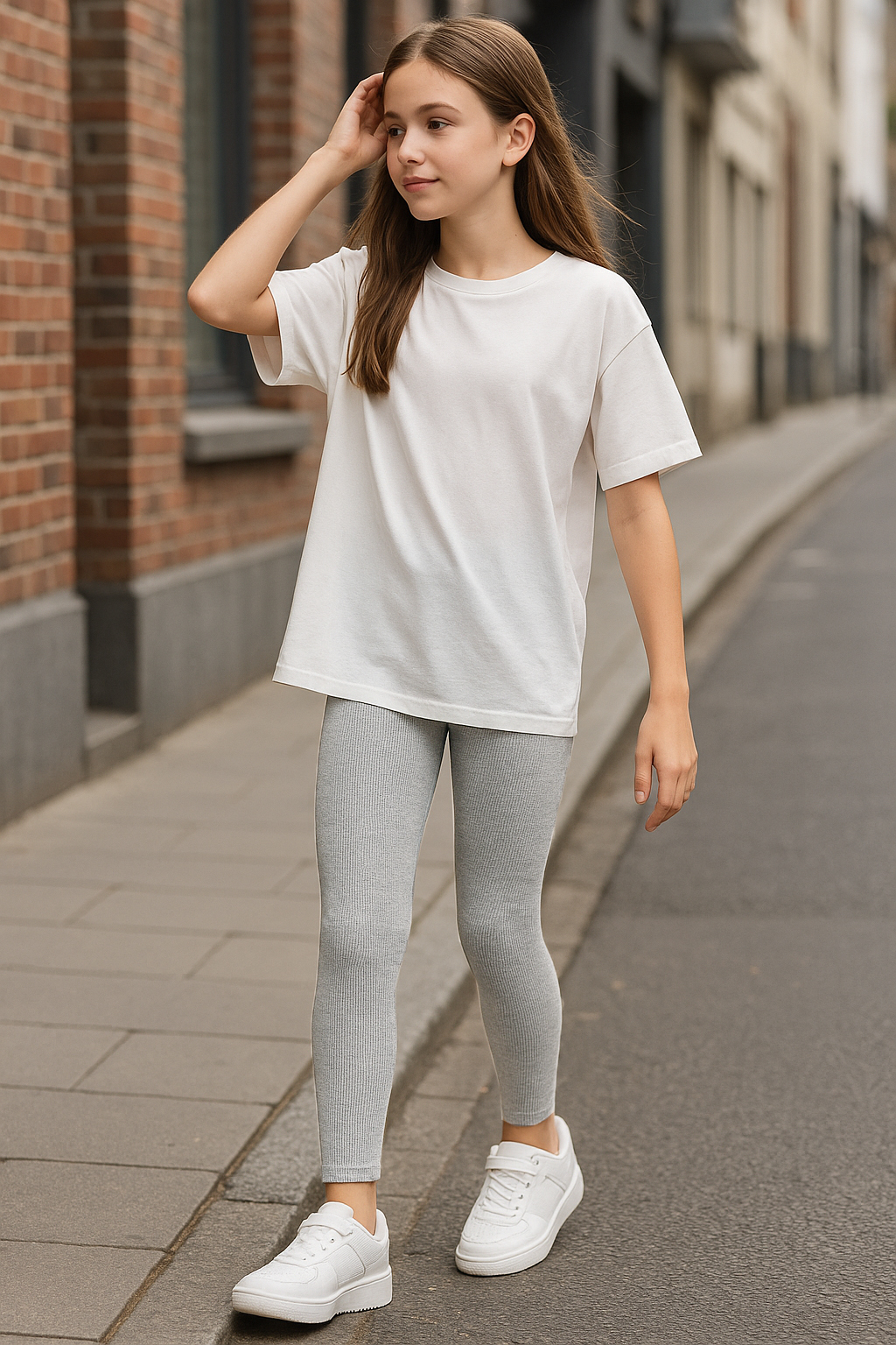 Premium Girls Ribbed Light Grey Stretch Leggings